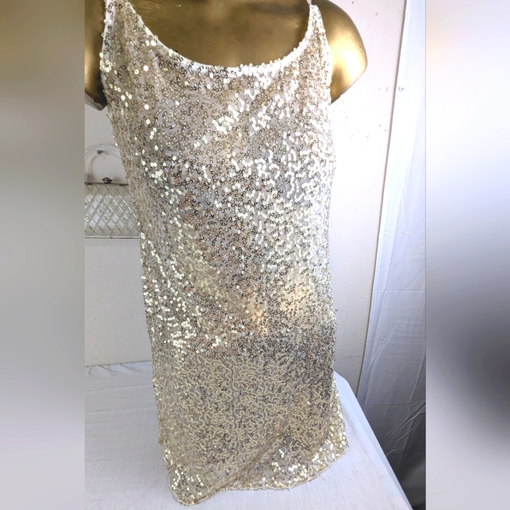 Free People Intimately Sheer Gold Sequin Top  Dress Size Large